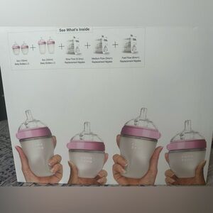 Comotomo Baby Bottle Set with Pink Accents